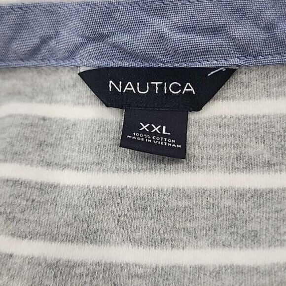 Nautica womens 3/4 sleeve gray and white striped top with denim trim, size XXL - Picture 4 of 5